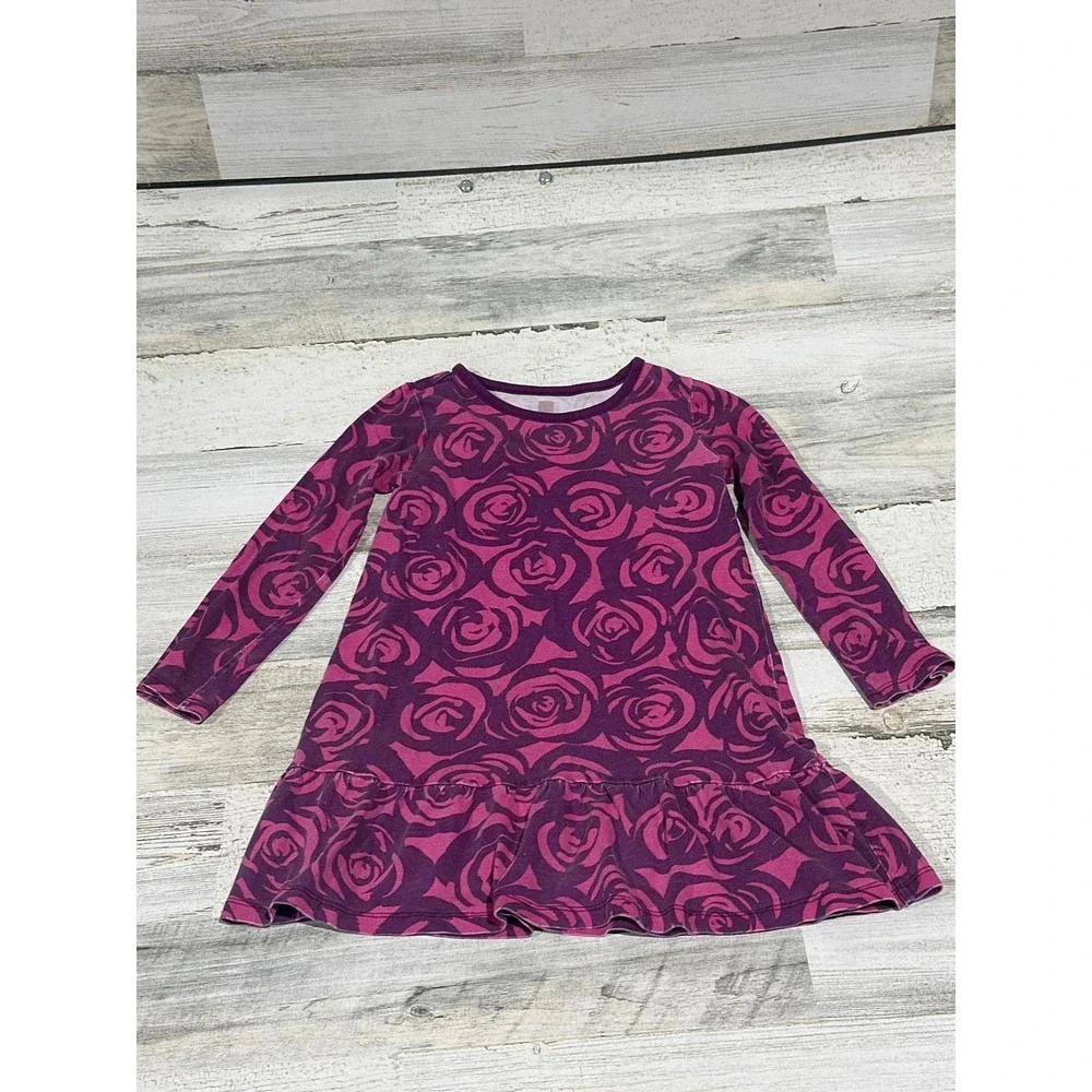 Tea Collection‎ Long Sleeve Dress Girls Size 5 Purple Rose Floral